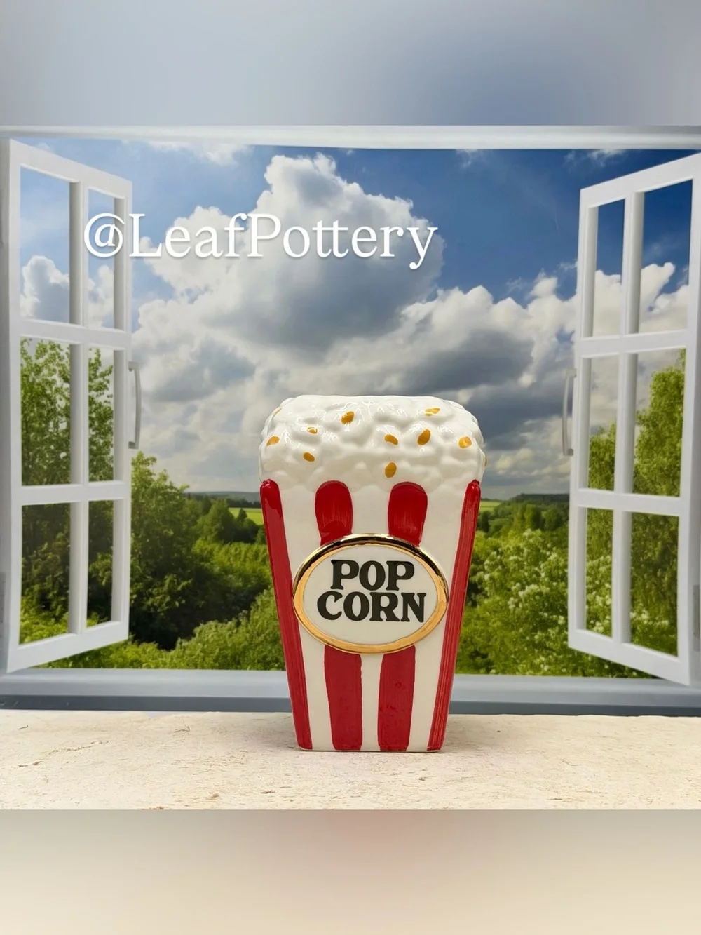 Ceramic Popcorn Bucket Planter, Vintage Style Movie Night Vase